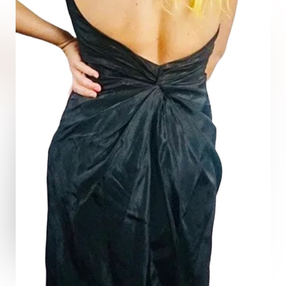Laundry Black Bow Low Back Ruched Twist Evening Occassion Maxi by Shelli Segal - Picture 7 of 15
